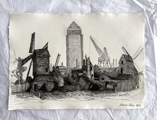 Old Mills & Canary Wharf, London (NEW) 29.7 cm x 42 cm