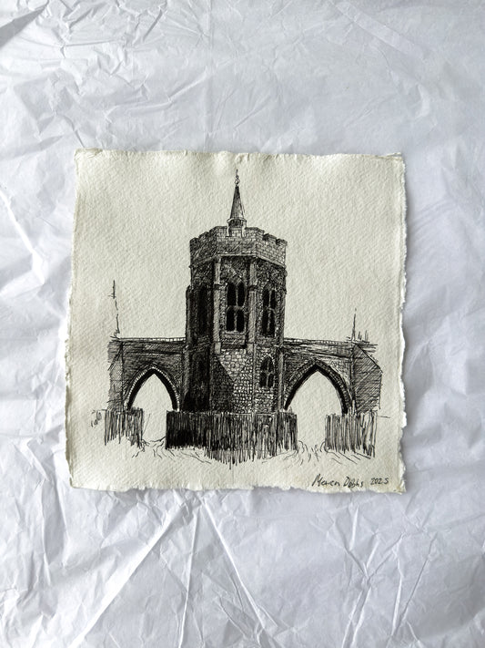 Original Drawing - Chapel of St Thomas on the Bridge, London (NEW) 20cm x 20cm