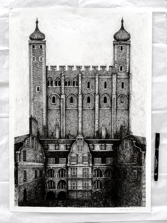 Albert Mansions & The Tower (Original A2 drawing) - 2015